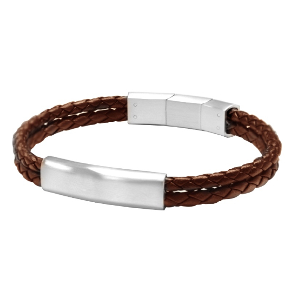 Frank 1967 Armband Echtleder Braun 2-reihig Edelstahl - Schild