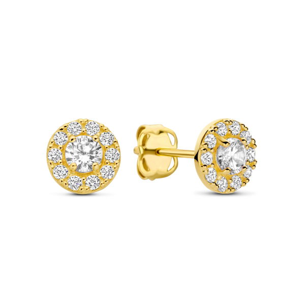 Ohrstecker mit 22 Zirkonia Gold 585 - Ø 5,5mm - Weiß