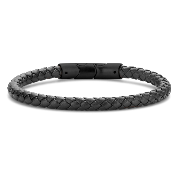 Frank 1967 Armband Echtleder Schwarz Geflochten Edelstahl IPB - 6mm breit