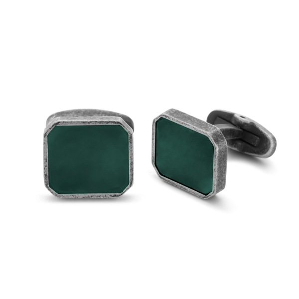 Frank 1967 Manschettenknöpfe Edelstahl - Grüne Jade - 16,5x14,5mm
