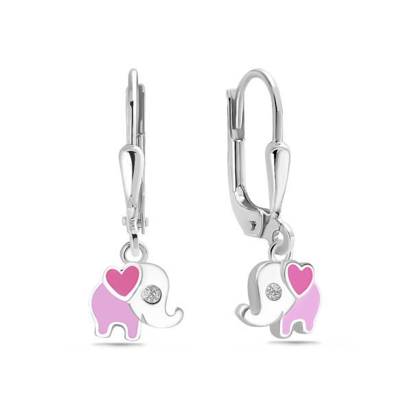 Ohrhänger Elefant Silber 925 rhodiniert - Zirkonia und Lack