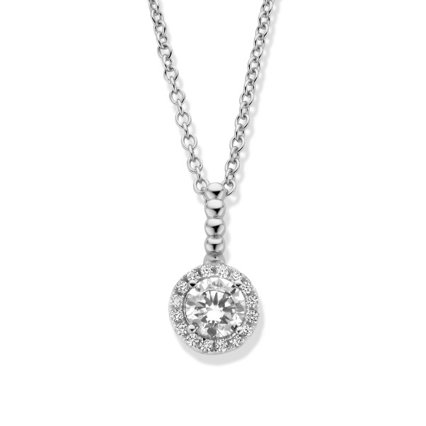 Collier Silber 925 rhodiniert - Anhänger 17 Zirkonia - Ø 9mm