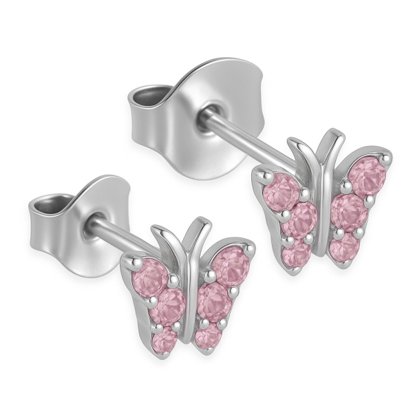 Ohrstecker Schmetterling Silber 925 rhodiniert - 12 rosa Zirkonia