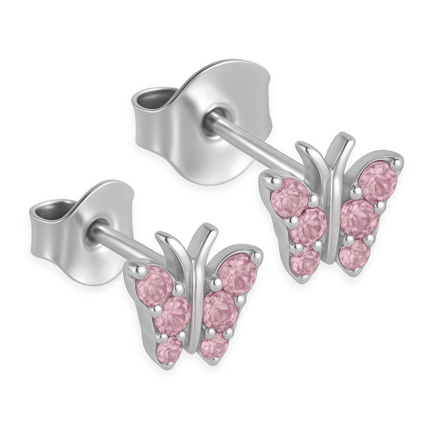 Ohrstecker Schmetterling Silber 925 rhodiniert - 12 rosa Zirkonia