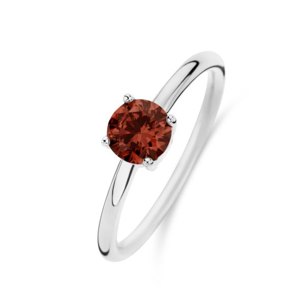 Damenring Zirkonia Granat Rund Silber 925 rhodiniert - 6mm