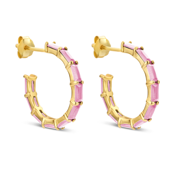 Ohrstecker Creolen Silber 925 vergoldet - 20 Zirkonia - Pink