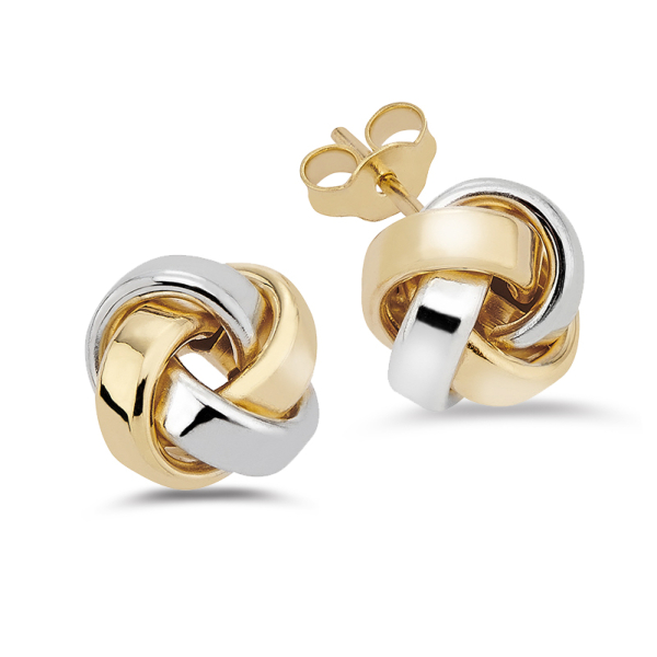 Ohrstecker Knoten Gold 585 Bicolor - Teilrhodiniert - Hochglanz - Ø 10mm