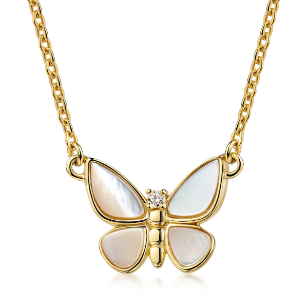 Collier mit Anhänger Schmetterling Silber 925 vergoldet - Mit Perlmutt und Zirkonia
