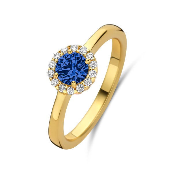 Damenring Silber 925 vergoldet - Zirkonia in Blau und Weiß