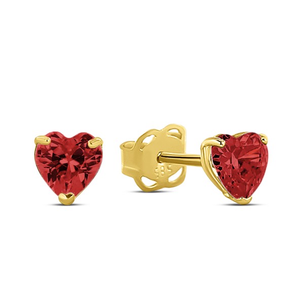 Ohrstecker Herz Gold 585 - Zirkonia rot - 4x4mm