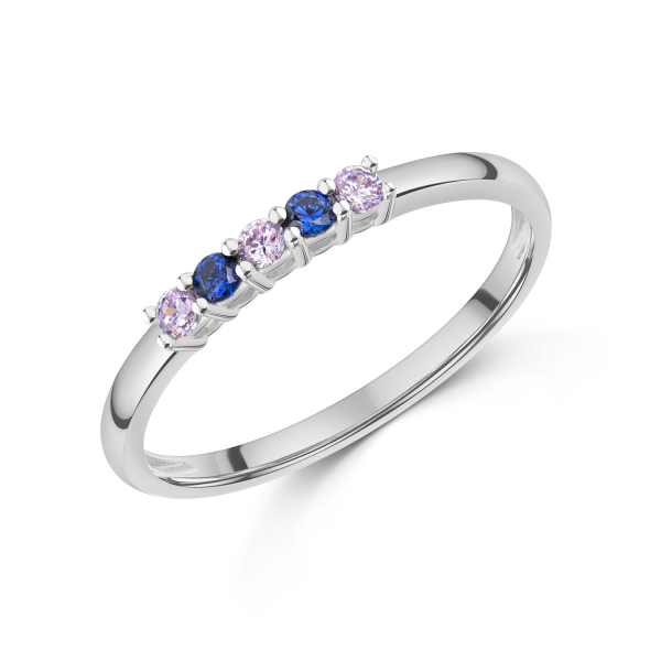 Damenring Silber 925 rhodiniert - 5 Zirkonia - Lavendel und Tansanit