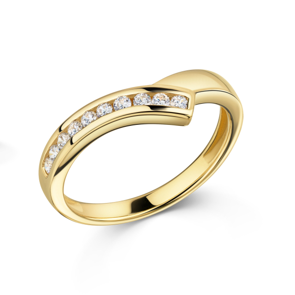 Ring Silber 925 vergoldet - 10 Zirkonia - Schiene 2,0 auf 3,0mm
