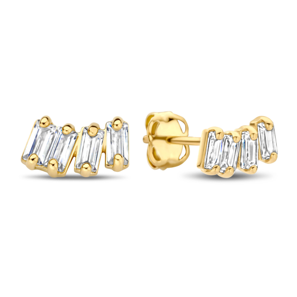 Ohrstecker mit 8 Zirkonia Gold 585 - Baguette-Schliff - 6,0x3,3mm