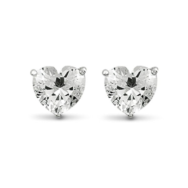 Ohrstecker Zirkonia Herzform Silber 925 rhodiniert - 8mm