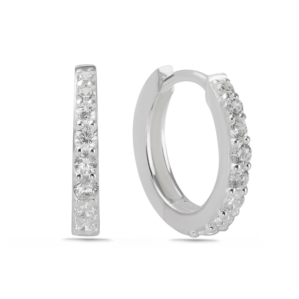 Klappcreolen Silber 925 rhodiniert - Ø 13,5mm - 16 Zirkonia - Hochglanz