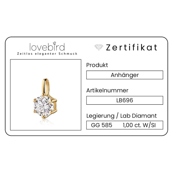 Lovebird Anhänger Lab Grown Brillant Gelbgold 585 - 1,00 ct - 6 Stotzen Fassung - Bild 3