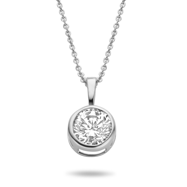Collier mit Anhänger Zirkonia Weißgold 585 - 6mm, Zargenfassung, Kette 42cm