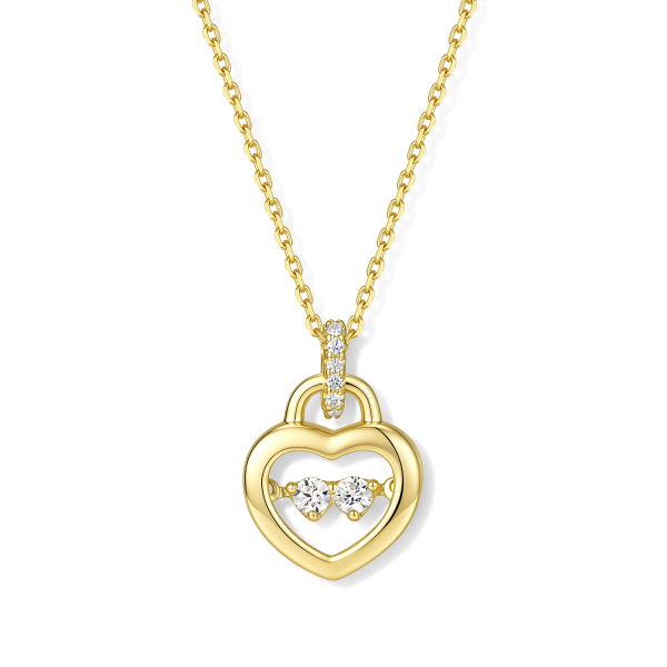 Collier Silber 925 mit Herzanhänger und beweglichen Zirkonia - rhodiniert oder vergoldet - 45cm