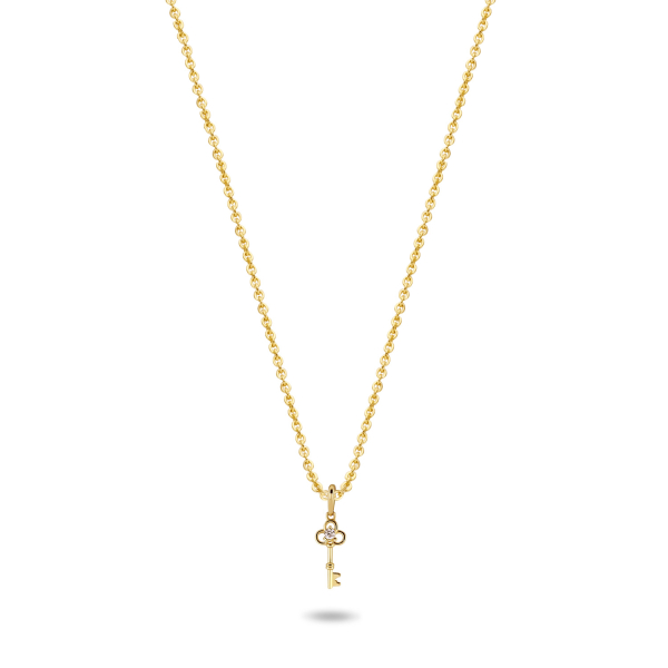 Collier Schlüssel mit Zirkonia Gold 585 - Ankerkette 45cm mit Zwischenösen - Bild 2