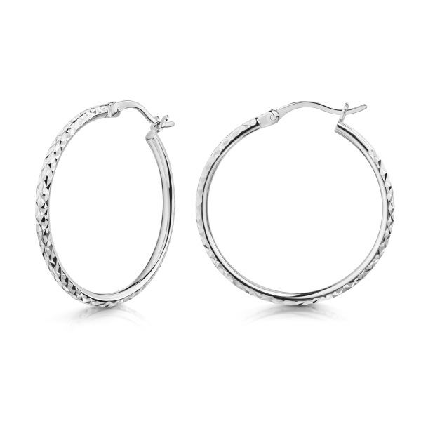 Creolen Silber 925 rhodiniert - Ø 30mm - Diamantiert - mit Scharnier