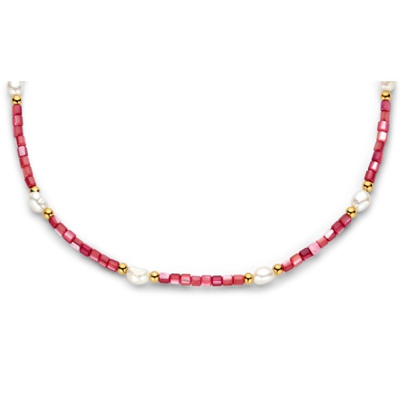 Lovebird Collier mit Süßwasser-Zuchtperlen und MOP rot Edelstahl IPG - Bild 2