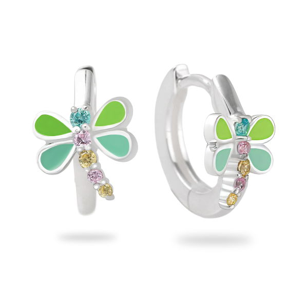 Klappcreolen Libelle Silber 925 rhodiniert - 10 Zirkonia - Lack