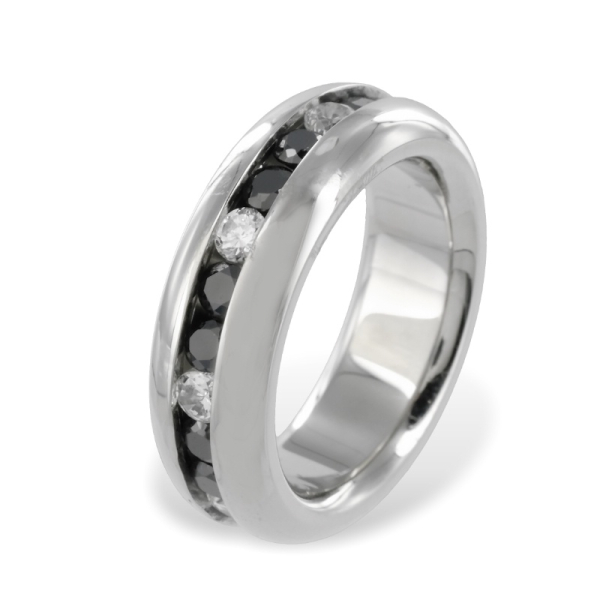 Ring Zirkonia Edelstahl - Schwarz und Weiß - Kanalfassung