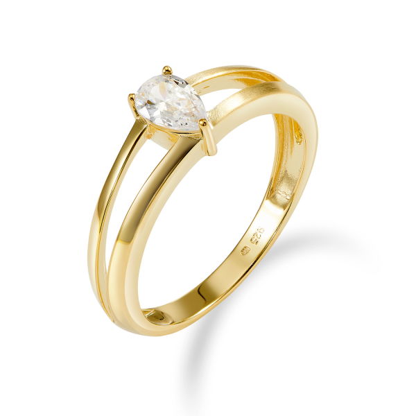 Damenring Tropfen Zirkonia Silber 925 vergoldet - 1 Zirkonia