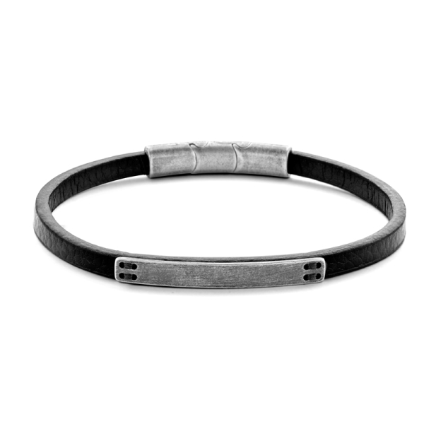 Frank 1967 Armband Echtleder Schwarz Edelstahl - Schild 39x5mm