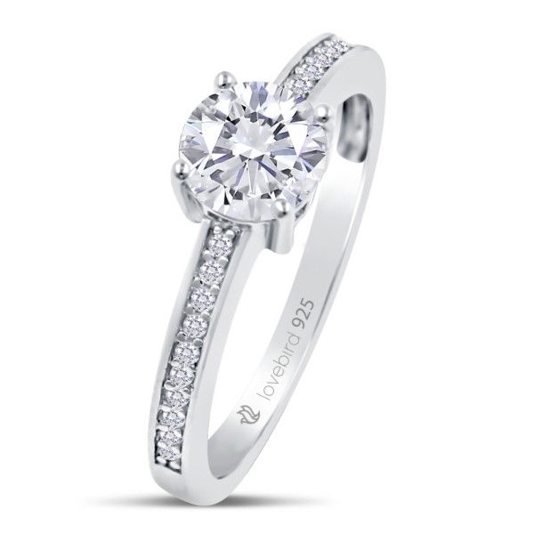 Lovebird Damenring Silber 925 rhodiniert - 21 Zirkonia - 101 Facetten