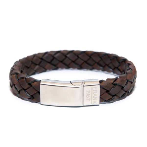 Frank 1967 Armband Echtleder Braun Geflochten Edelstahl - 13mm breit