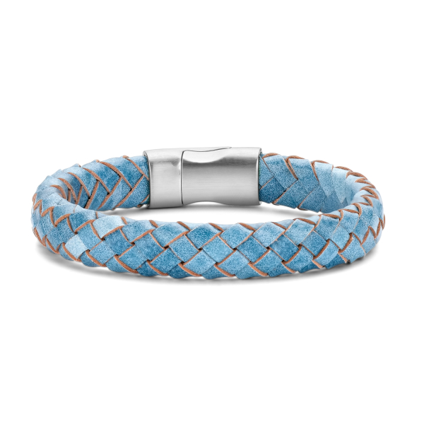 Frank 1967 Armband Echtleder Hellblau Geflochten Edelstahl - 12mm breit