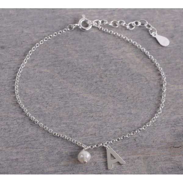 Armband Buchstabe Süßwasser-Zuchtperle Silber 925 - Erbskette - Bild 2
