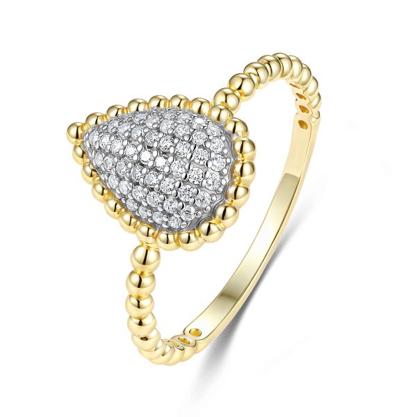 Kugel-Ring Drop Zirkonia Silber 925 vergoldet - Tropfenform
