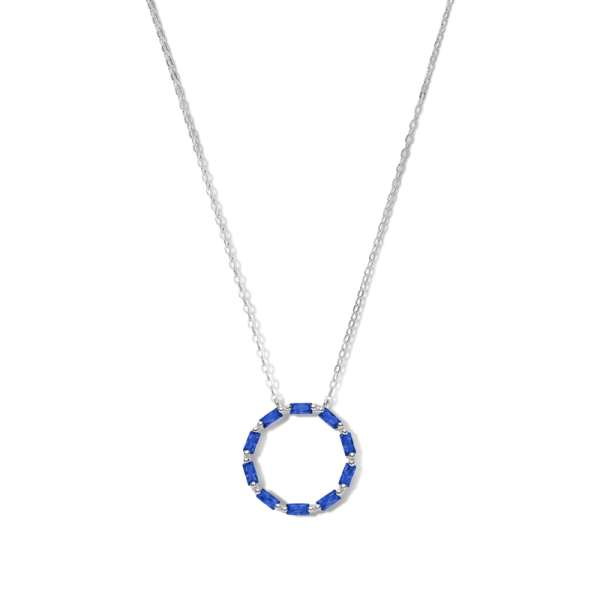 Collier Kreis Silber 925 rhodiniert - 10 saphirblaue Zirkonia im Baguetteschliff - Bild 2