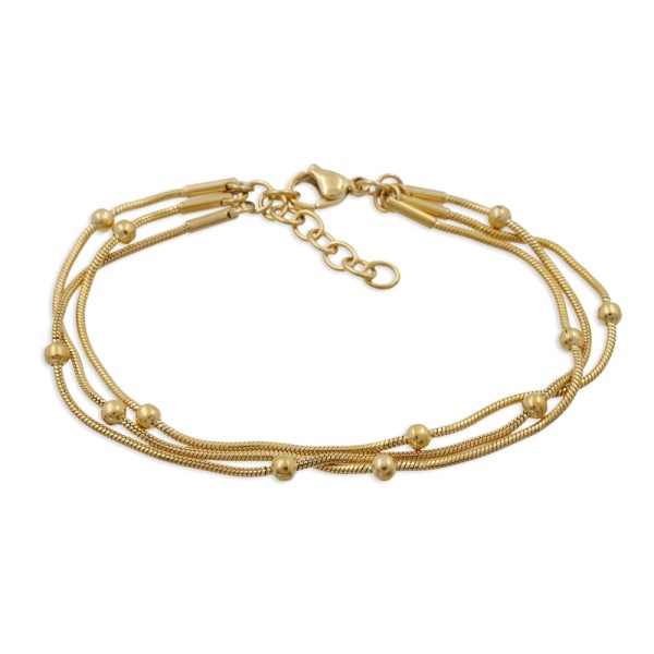 Collier 3-reihig Edelstahl PVD vergoldet - Schlangenkette mit Kugeln