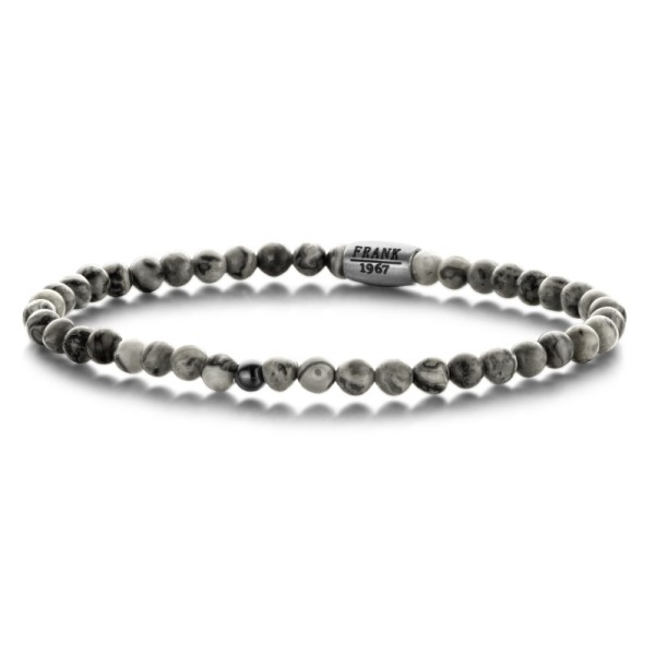 Frank 1967 Armband Edelstahl - Grauer Jaspis 4-5mm mit Mittelstück