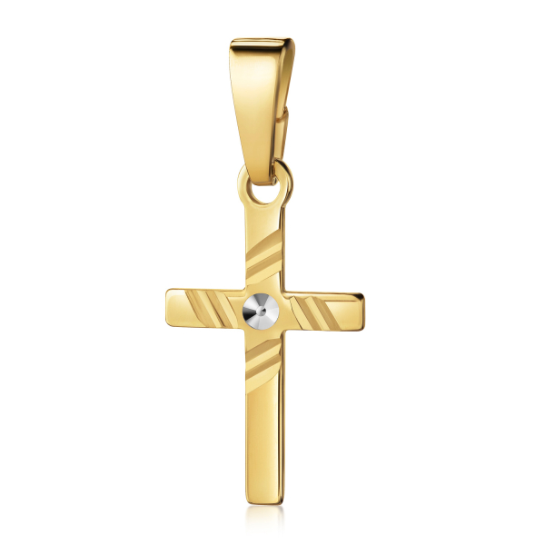 Anhänger Kreuz Silber 925 vergoldet Bicolor - Glänzend und Diamantiert - 13mm