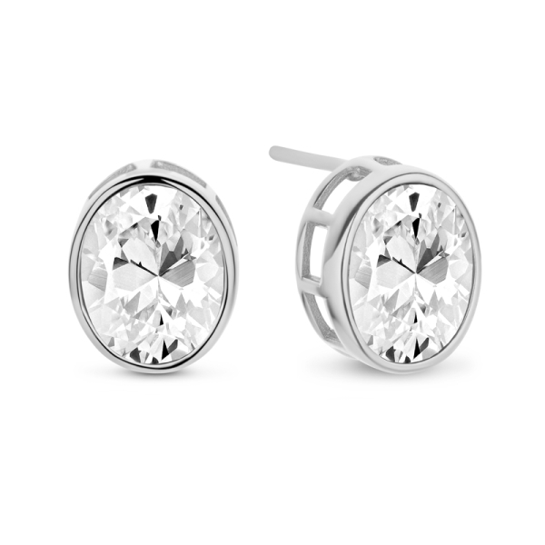 Ohrstecker Zirkonia oval Silber 925 rhodiniert - 8x10mm