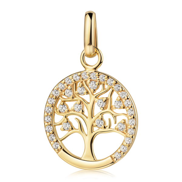 Anhänger Lebensbaum Silber 925 vergoldet - 33 Zirkonia