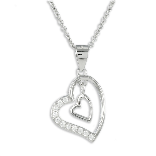 Collier Herz Silber 925 rhodiniert - 11 Zirkonia