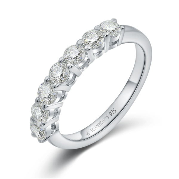 Lovebird Damenring Silber 925 rhodiniert - 7 Zirkonia - 101 Facetten