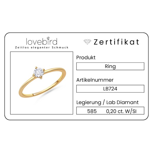 Lovebird Damenring Gelbgold 585 - Lab Grown Brillant 0,20 ct. - 4 Stotzen Fassung - Bild 2