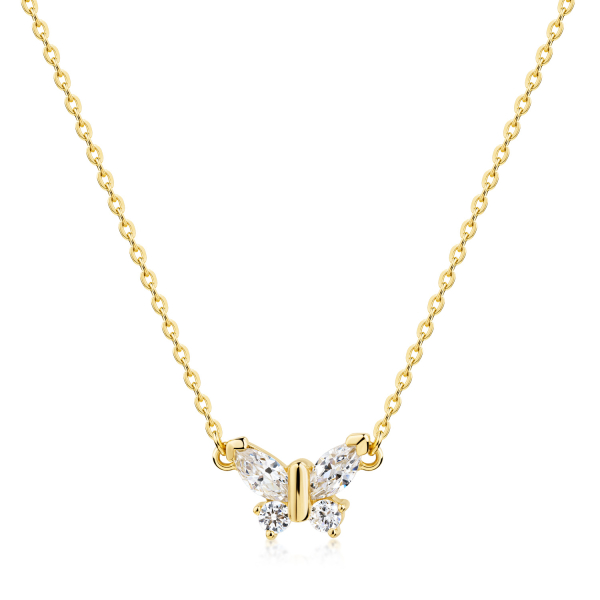 Collier Schmetterling Silber 925 vergoldet - 4 Zirkonia - 42/45cm - Bild 2