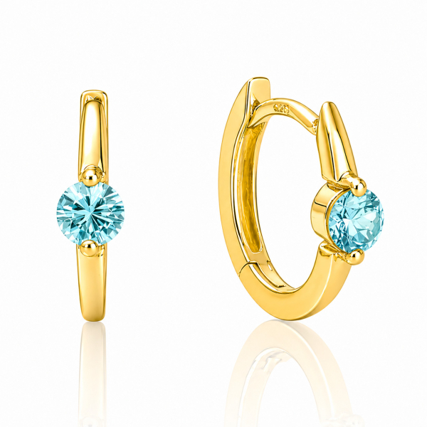 Klappcreolen Silber 925 vergoldet - Zirkonia aqua - 12,5x12,0mm