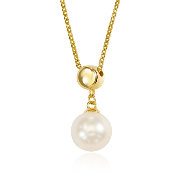 Collier mit Süßwasser-Zuchtperle Silber 925 vergoldet - 7,5-8mm - Ankerkette