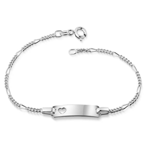ID-Figaroarmband mit Herz Silber 925 - ID-Schild 22x5,3mm