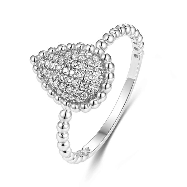 Kugel-Ring Drop Zirkonia Silber 925 rhodiniert - Tropfenform