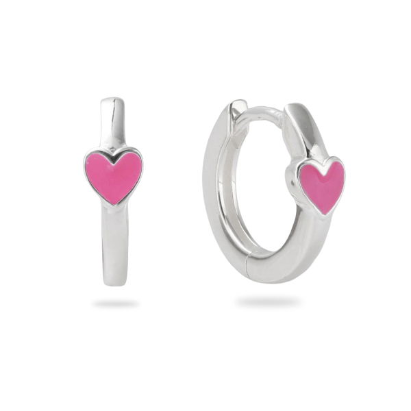 Klappcreolen Silber 925 rhodiniert - Herz mit Lack in Pink