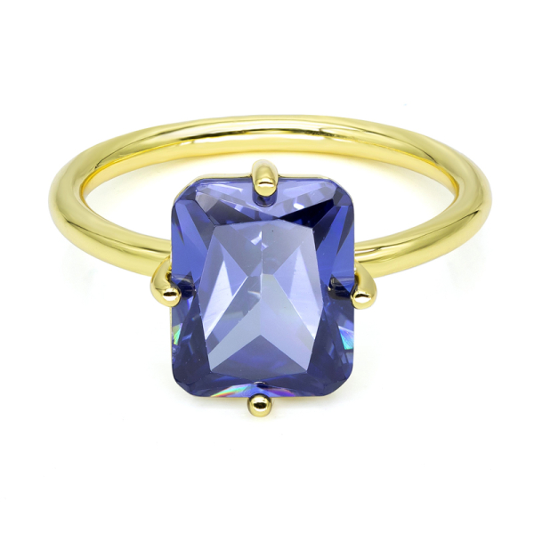Damenring Zirkonia Tansanit Silber 925 vergoldet - 8x10mm